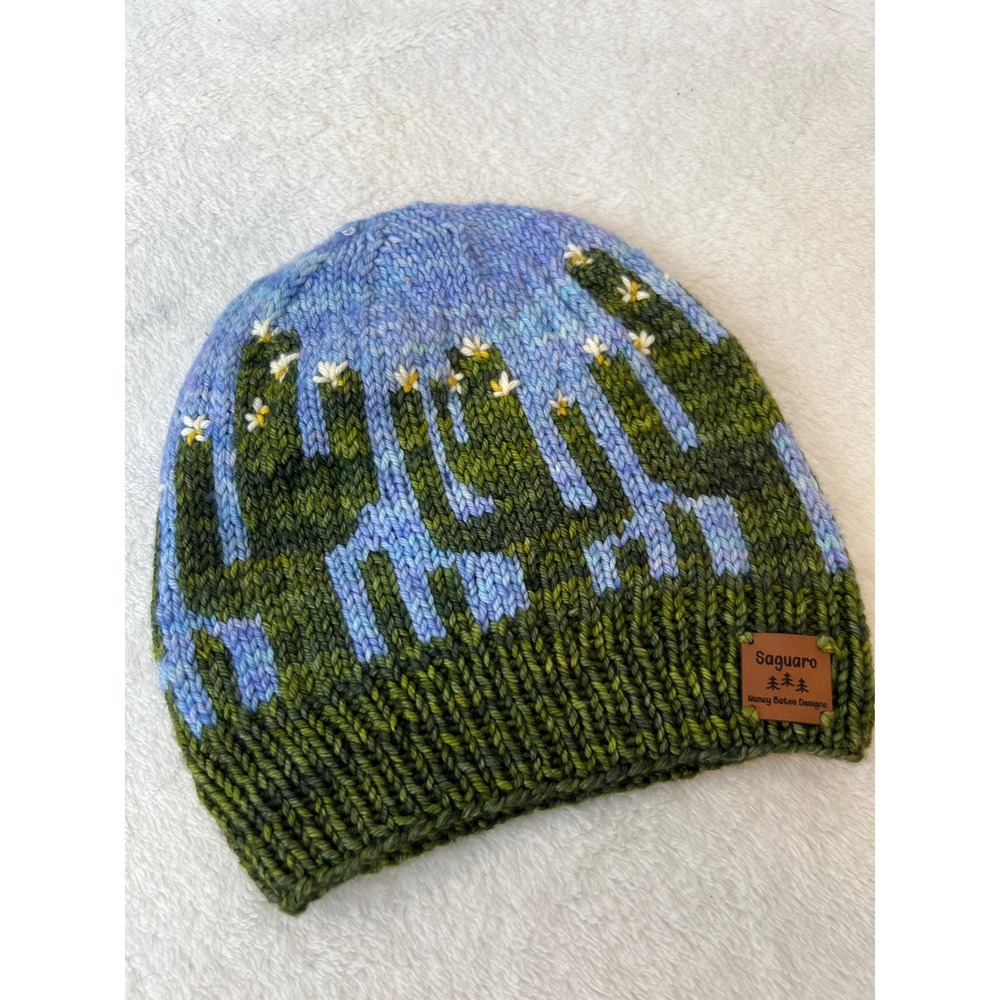 Nancy Bates Designs Saguaro Knit Beanie Hat Kids OS Desert Cactus Embroidered